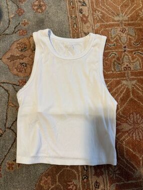 aerie White Ribbed Cropped Tank Top